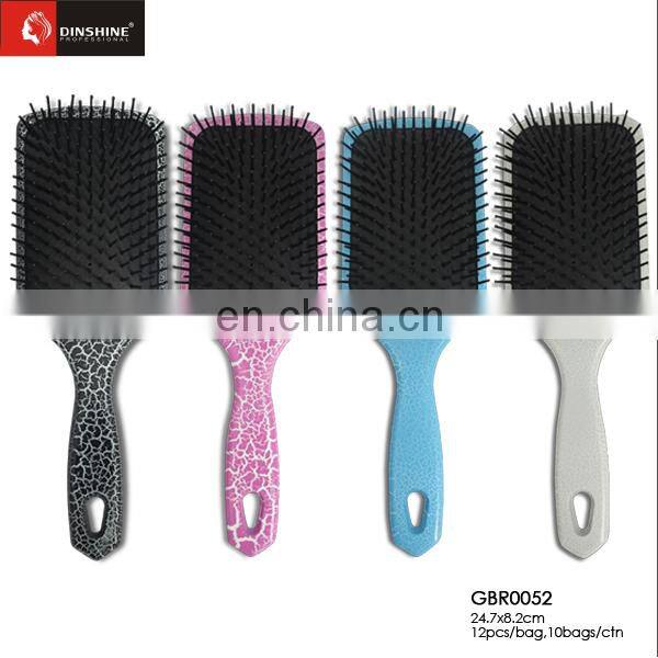 Blue color paddle brush, plastic round cushion hair brush