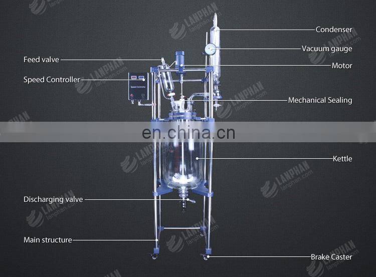 10L 20L Agitator Reactor Tank glass lab reactor vessel