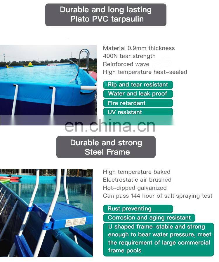 PVC Above Ground Swimming Pool Rectangular Square Metal Frame Pool for Sale / Outdoor Frame Swimming Pool