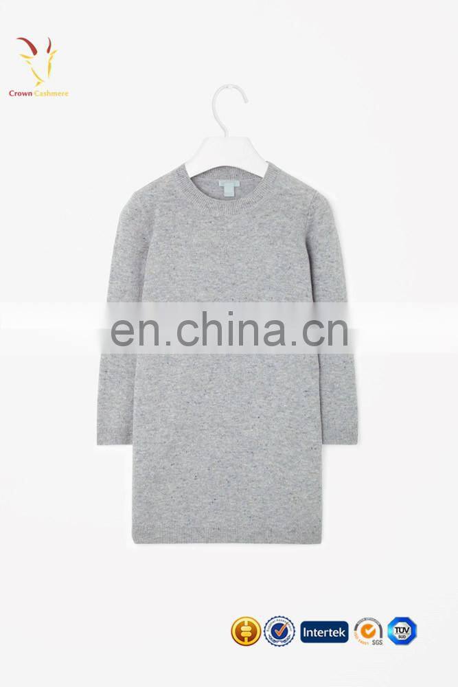 Girls 100% Pure Cashmere Round Neck Long Dress Sweater