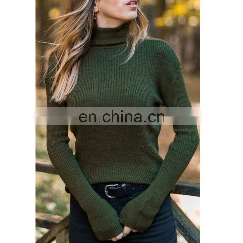 Wholesale Custom Autumn And Winter New Sweater Knit Ladies High Collar Long-Sleeved Slim Casual Women Solid Pullover Sweater