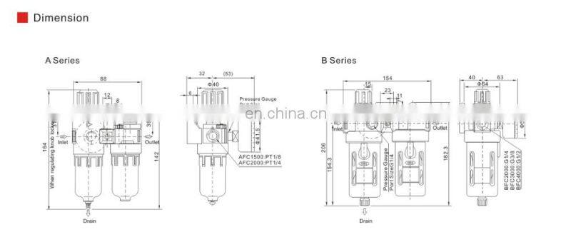 SNS pneumatic AFC/BFC Series F.R.L combination air Source treatment unit filter regulator lubricator