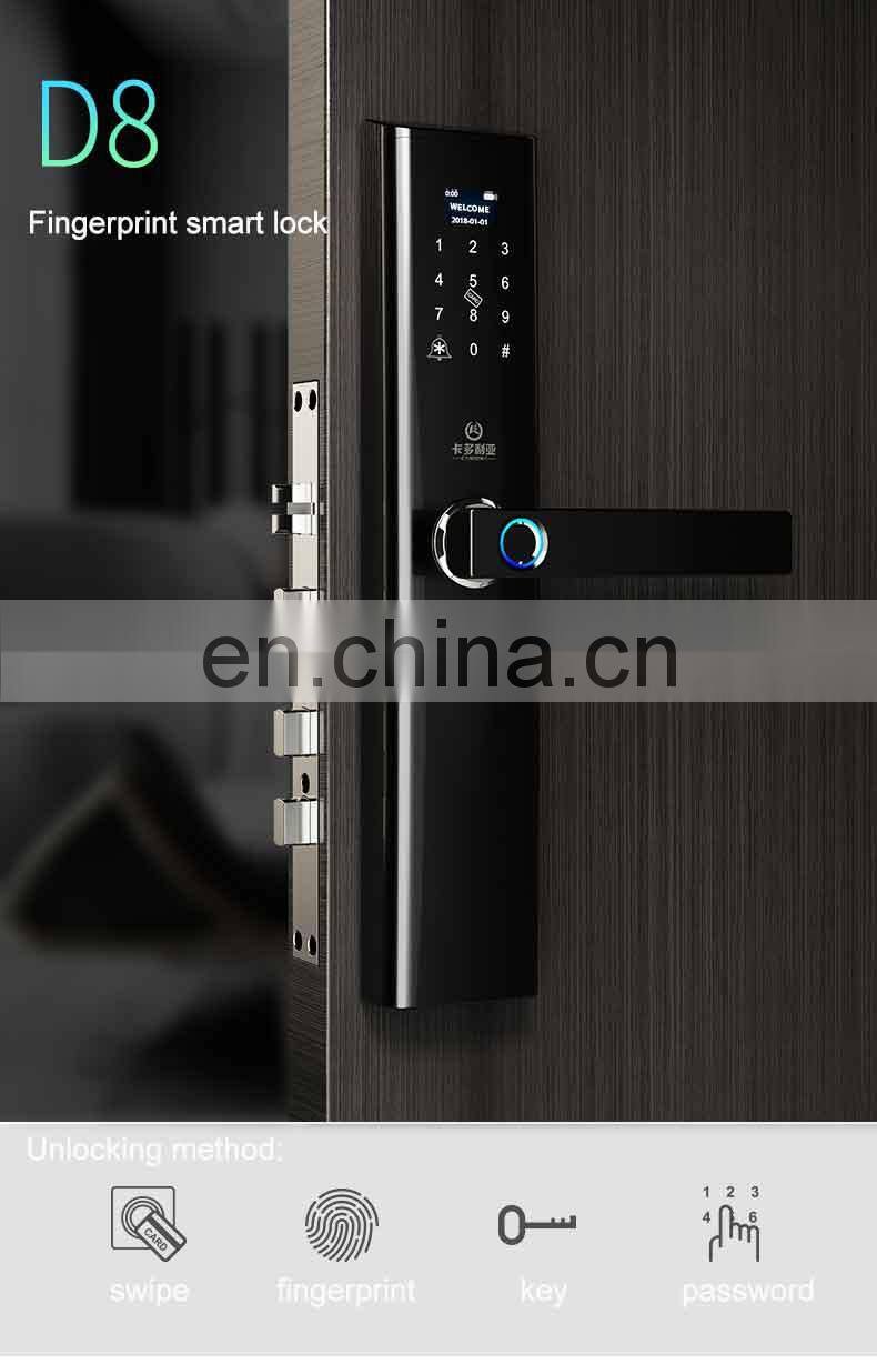 High Security Fingerprint Keypad Smart Door Lock unlock with Code, Card, Fingerprint ,handle and key