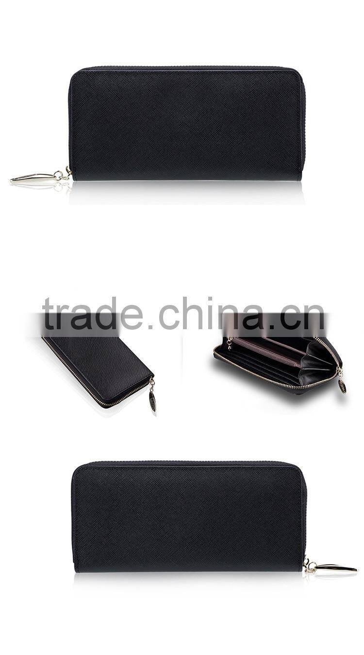 High Quality Fashion Genuine Leather Woman Long Zipper Clutch Wallet for Ladies