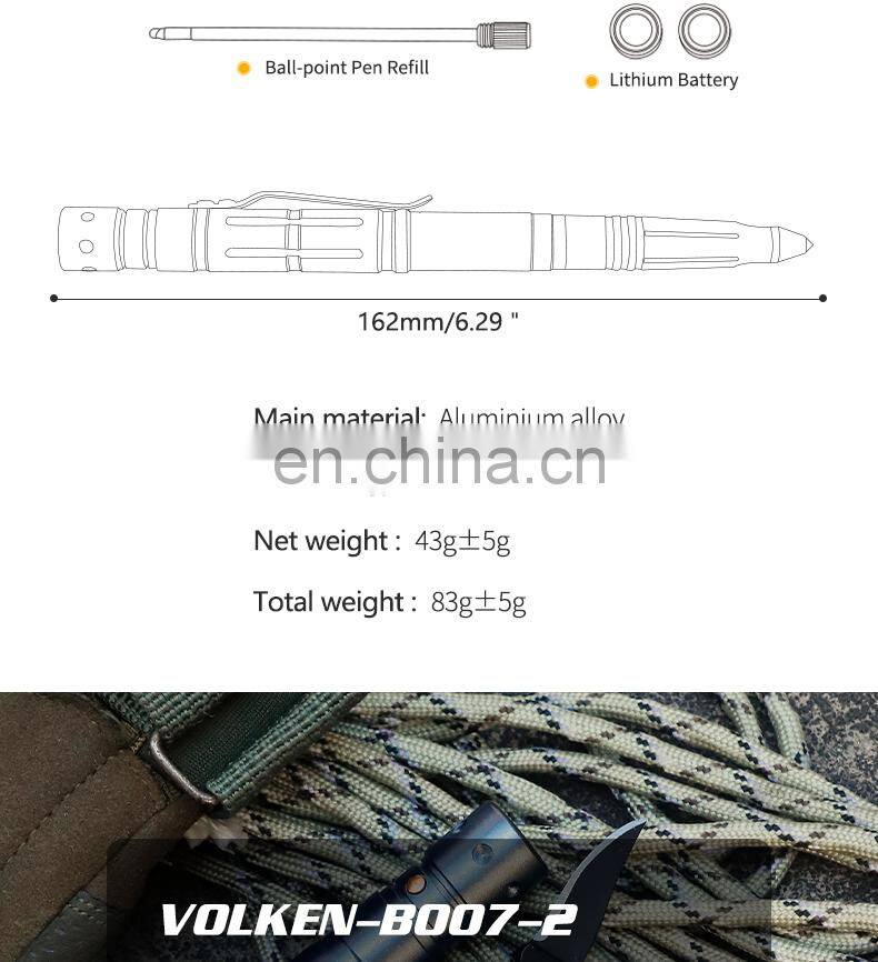 High quality outdoor multi-functional defensive equipment defensive equipment tactical pen with lamp tools