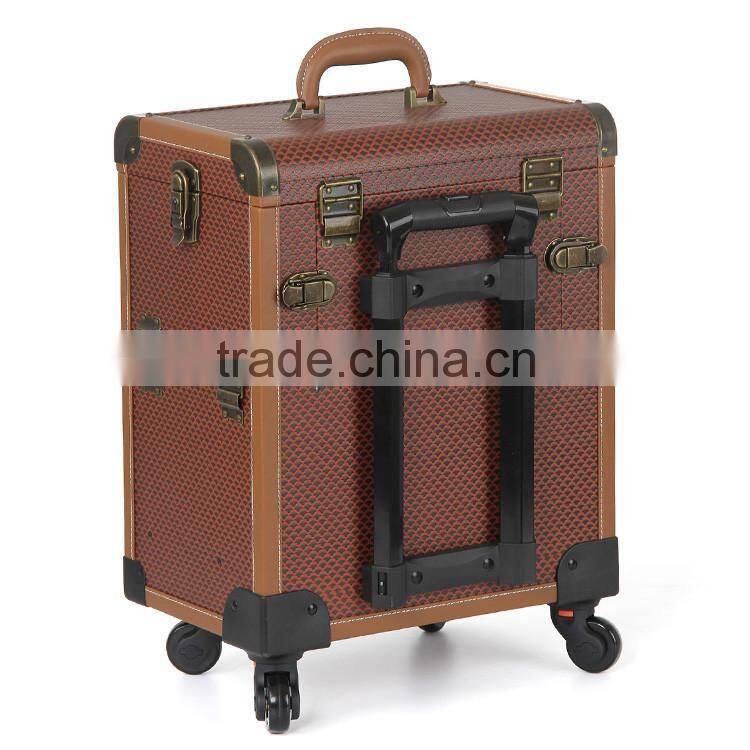 2016 newest design pvc beauty cosmetic makeup trolley case with mirror for beauty salon