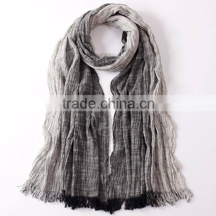 New Arrvial Korean Fashion Wrinkle Woven Striped Woman Linen Scarf