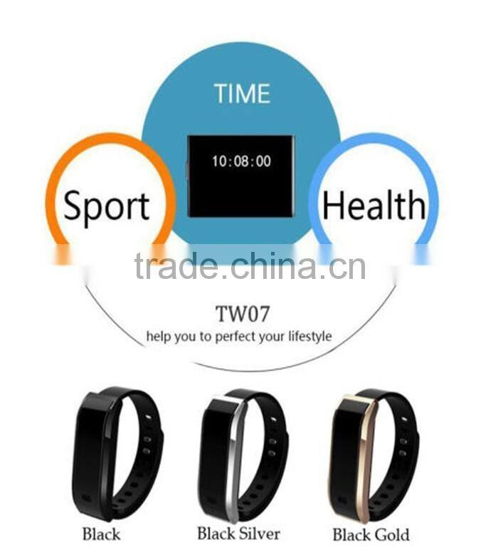 2015 new IP67 waterproof OLED screen Smart Wristband Watches TW07 Bluetooth 4.0 Smartband Sport Bracelet Self Selfie Controller