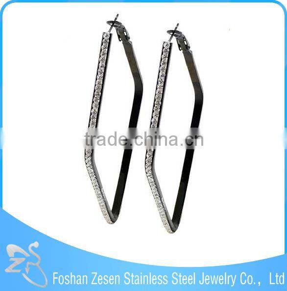 Stainless steel crystal fashion jewelry black wholesaler square jhumka earrings