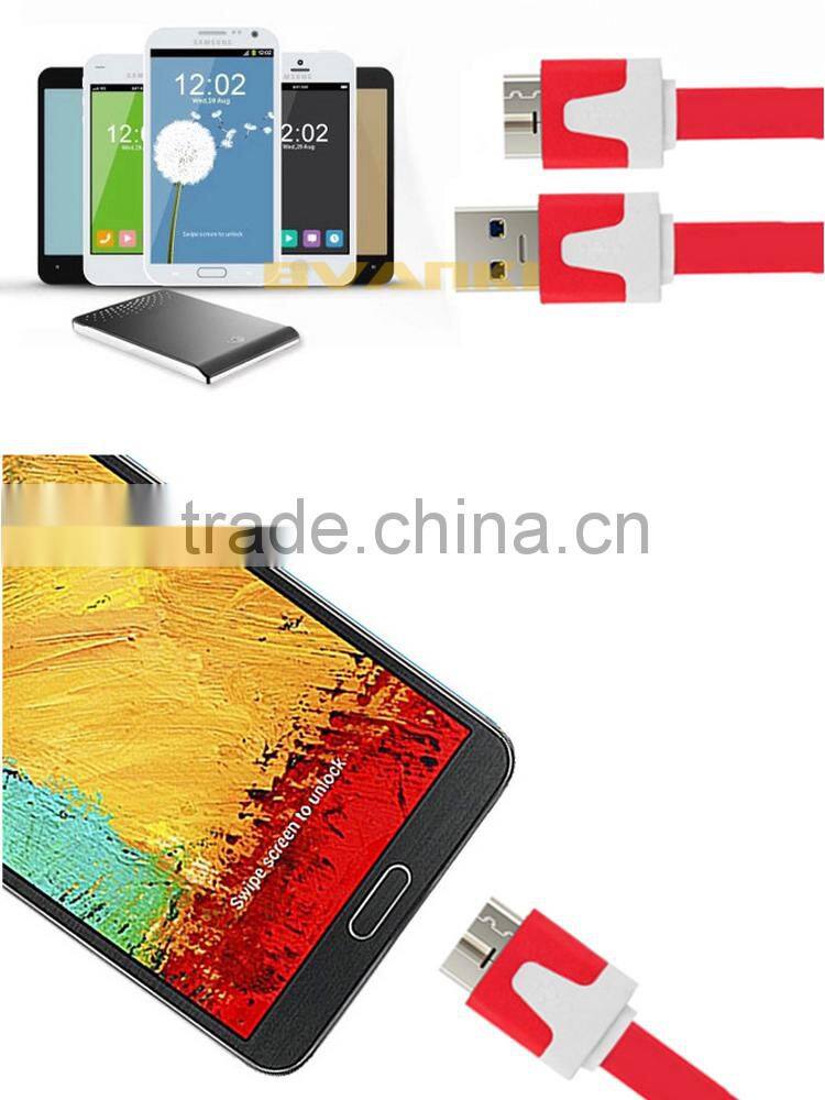 Factoy Wholesale Price flat noodle micro usb 3.0 data cable for Samsung galaxy Note3/S5