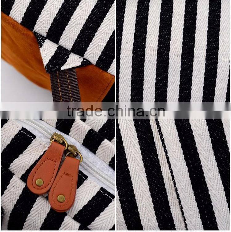 fashion simple strip for canvas backpack navy blue shoulder bag