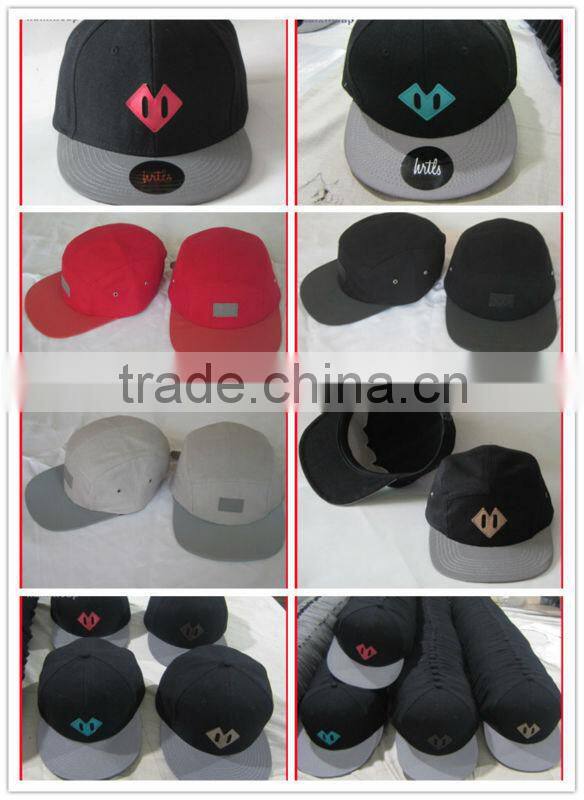 reflective materials custom baby 5 panel cap /custom logo leather patch cap/snapback cap /flat brim cap /leather strap cap
