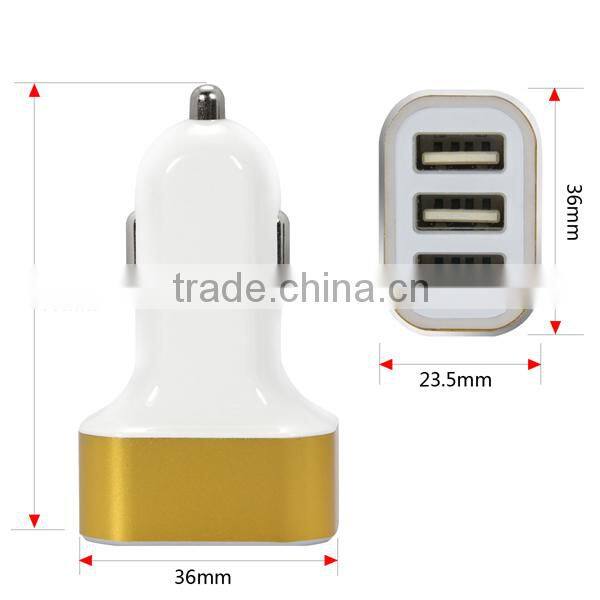 wholesale usb car charger adapter ,Aluminium ring 3 USB port car charger adapter with 3.1A output