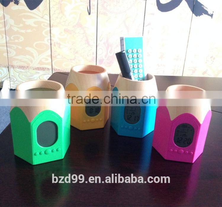 Multi-functional Calendar Pencil Desk Clock with Pen Holder /Brush Pot Table Clock/ Gift Set Wholesale OEM/ODM Manufacturer