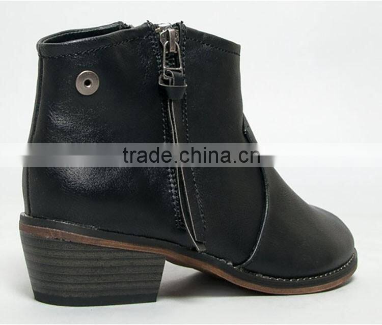flat low heel brush leahter ladies ankle boots, causal slip on leather boot