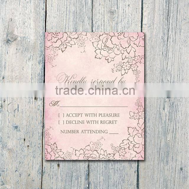 Hot sale charming romantic purple wedding invitations with rose pattern