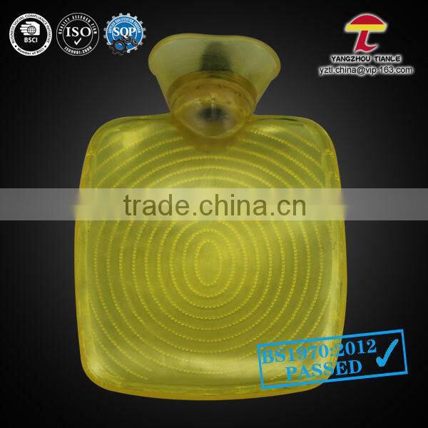 high quality 500ml pvc hot water bottle yellow colour