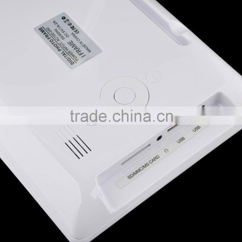 Shenzhen cheap 8 inch digital picture frames with clock, USB port and SD card slot