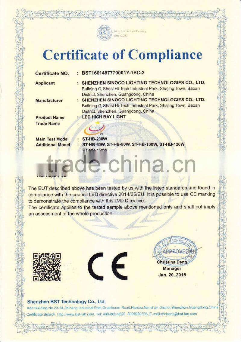 CE RoHS certified Nichia led high bay light 200w led high bay lamp dimmable led high bay