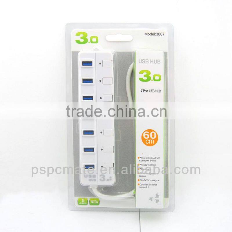 Super Speed 3.0 USB 7 Ports External HUB with Switch For Notebook