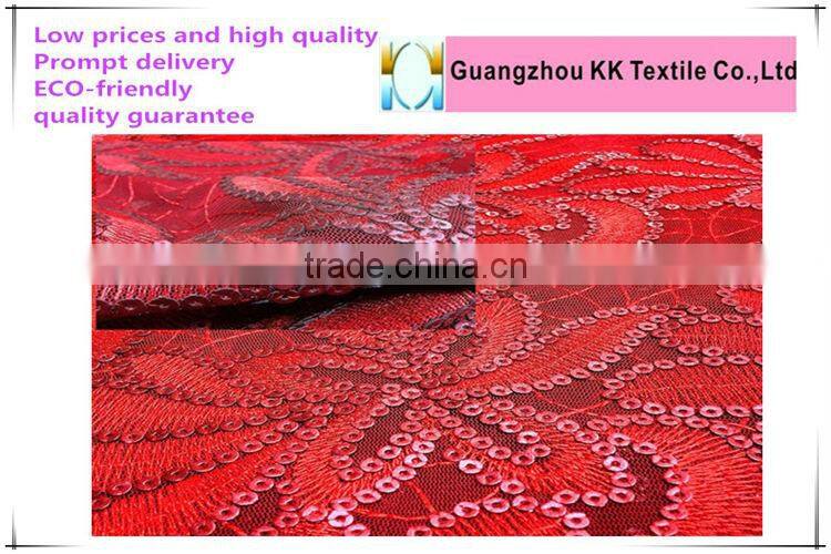 2014 Newest design red flowers embroidery design with PU sequin