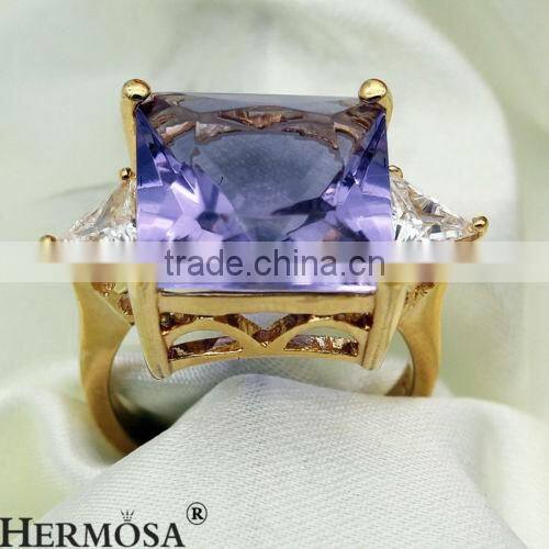 Luxury Rectangle Amethyst White Topaz18KGP Women Engagement Prom Partty Ring