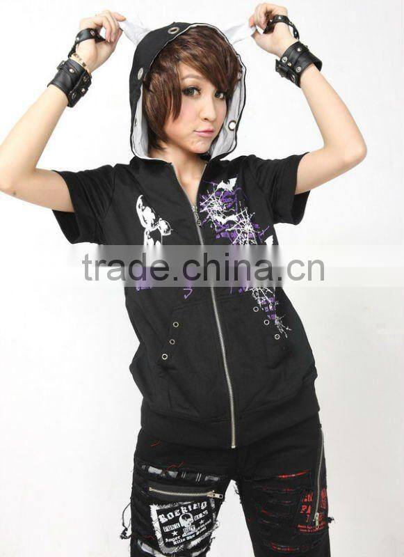 GLP Striped Cat Ear Hoody & Detachable Armwarmers Small Goth Punk Emo Black/Red 71131