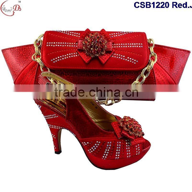CSB1220 2016 Guangzhou wholesaler latest style fashion african design high heel lady shoes matching bag with rhinestone
