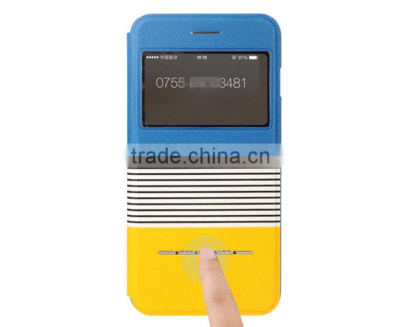 Striped Pattern Design Mobile Phone Case Assorted colours Standing Leather Case For iPhone 6