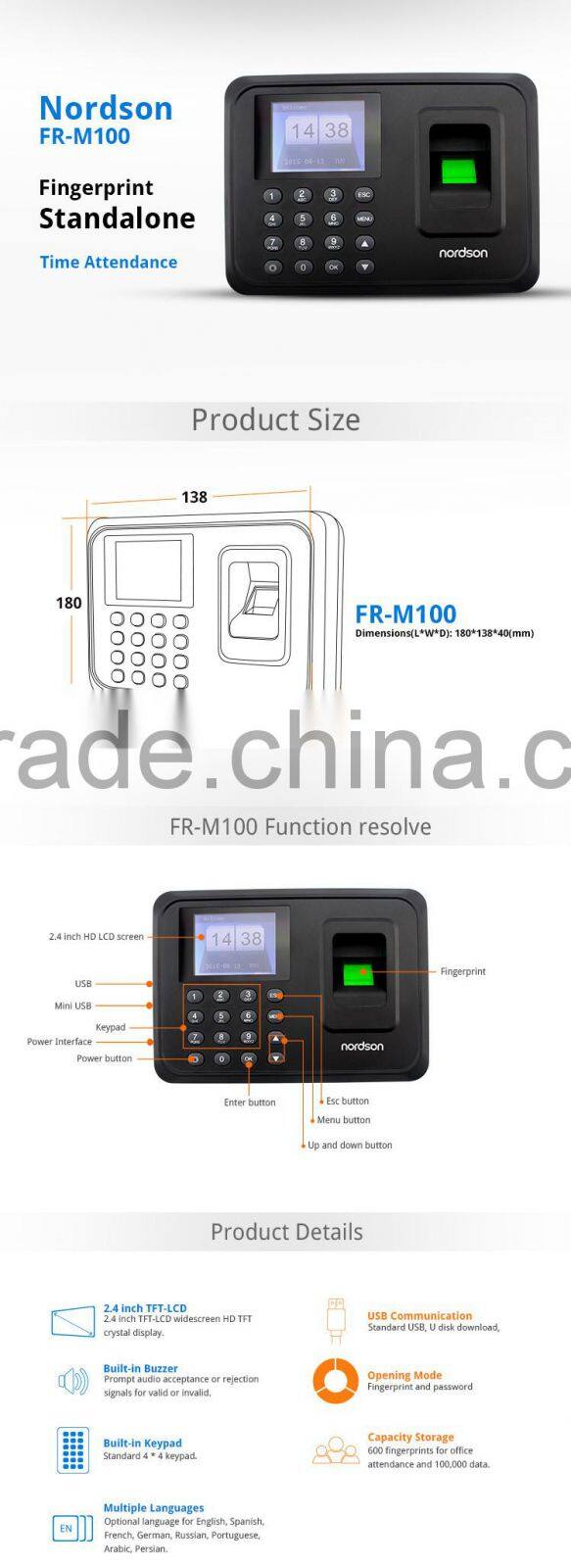 FR-M100 off-Line Fingerprint Time Attendance device with high quality and cheap price