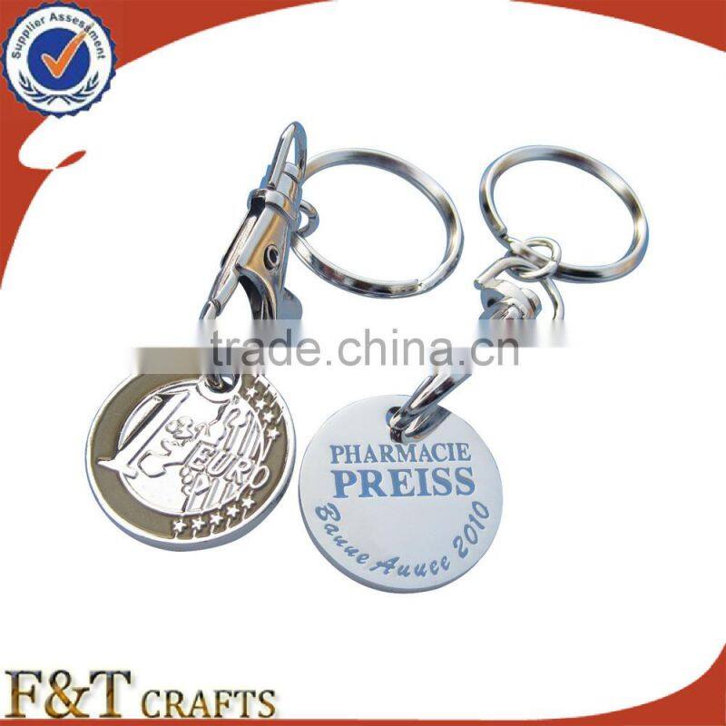 Shopping enamel cheap metal trolley coin keyring/coin for supermarket trolley/trolley coin keychain