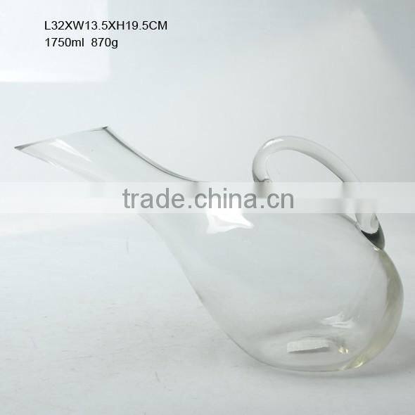 WHOLE SALE cheap transparent glass wine decanter with handle for centerpiece and supermarket