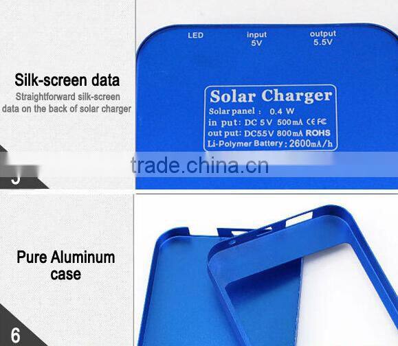 2600mAh Portable Solar Power Bank, Mobile Solar Charger for Iphone6/Plus