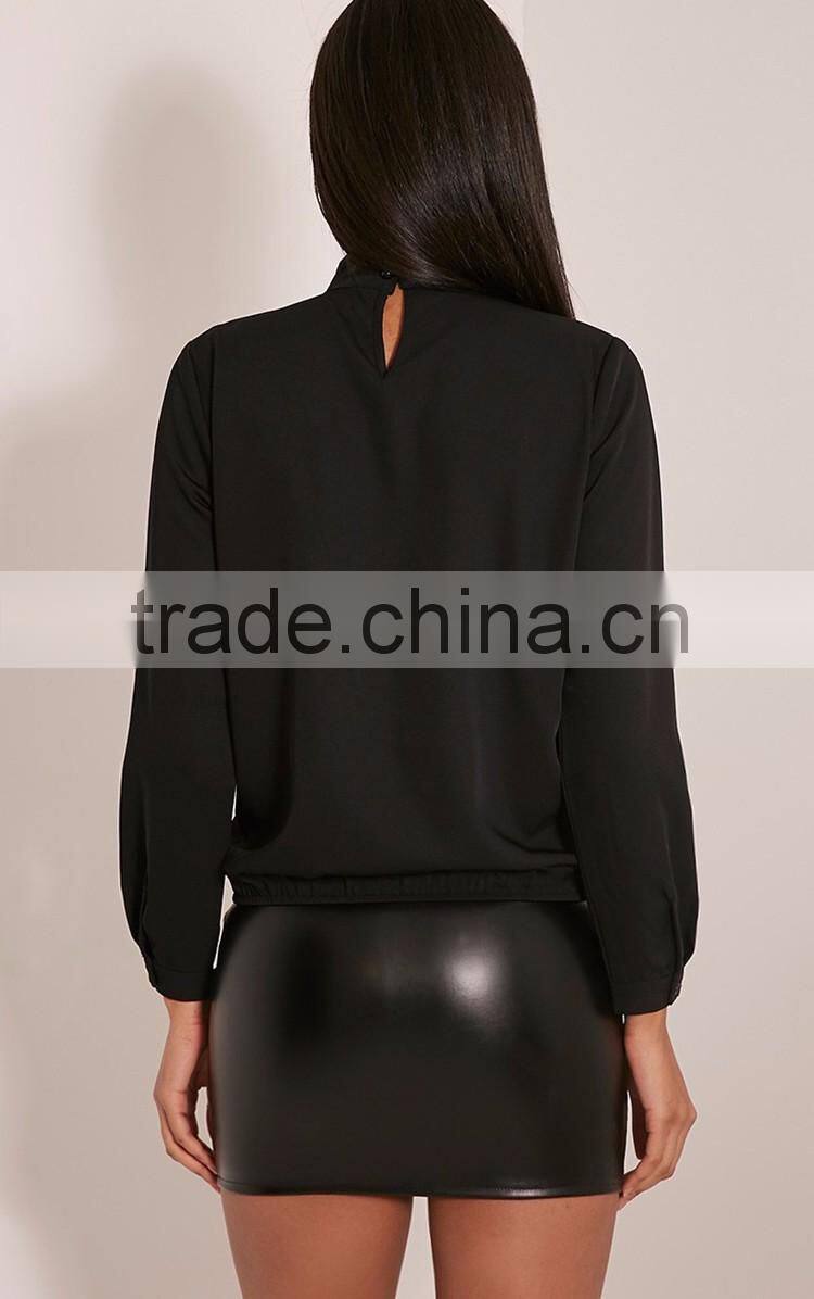 Hot selling well v-neck fashion long sleeve casual cotton blouse