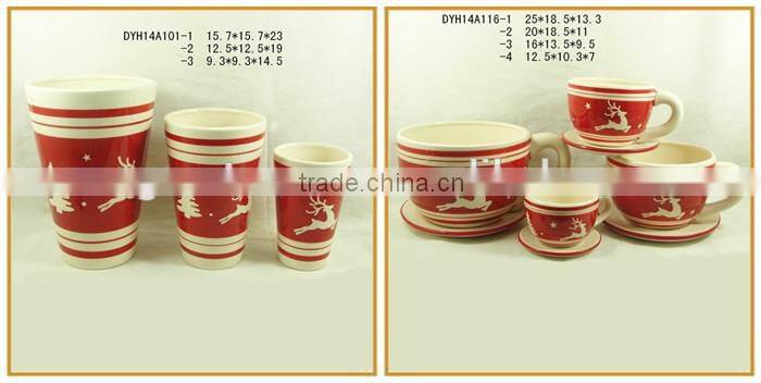 hot selling glazed ceramic cup shape flower pot with saucer