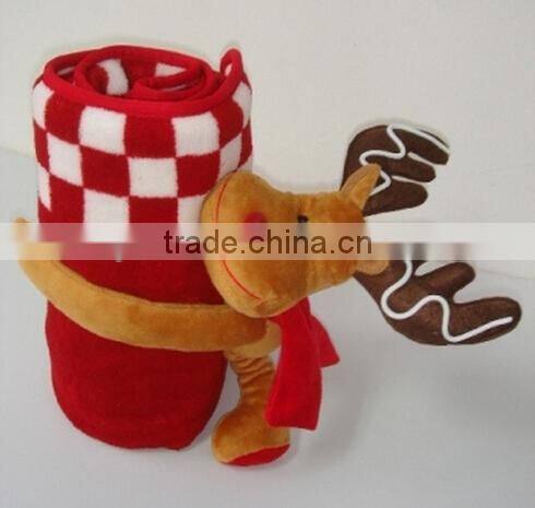 Christmas blanket with gift deer toy for Christmas,Polar fleece Baby blanket with reindeer