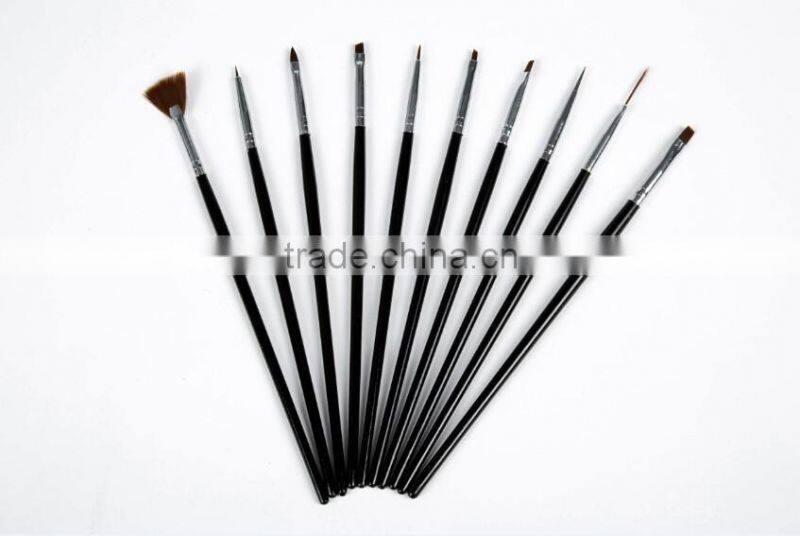 2015 black handle nail dust brush 10pcs acrylic nail art brush set