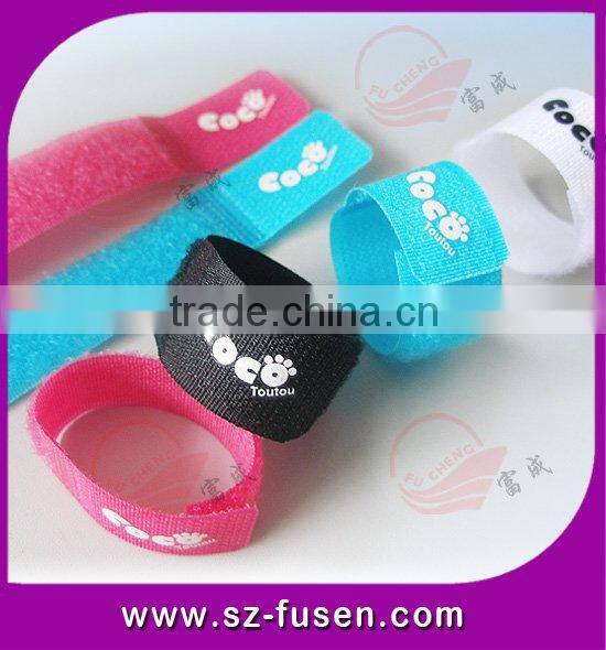 hot sale magic tape cable tie colorful hook and loop battery ties with logo print