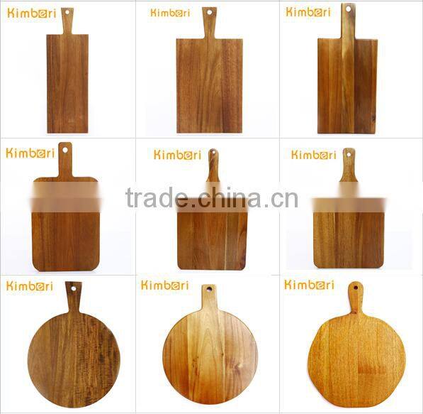 2014 durable rectangle acacia wooden fish vegetable cutting board with weight