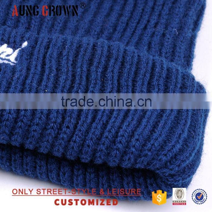 acrylic embroidered mens knit beanie pom pom hat