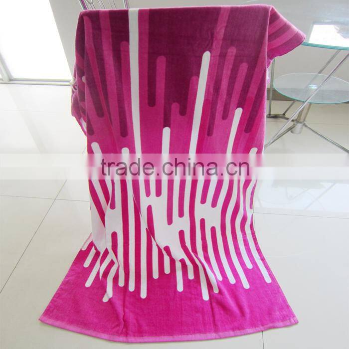 100% cotton rosy pink color airplane sleeping towel velour printed pool towel cover