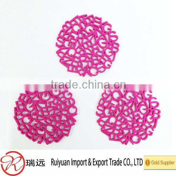 2015 Alibaba Best Sell Customized A-Z Pattern Exquisite Laser-Cutting Felt Cup Mat From Alibaba Gold Supplier
