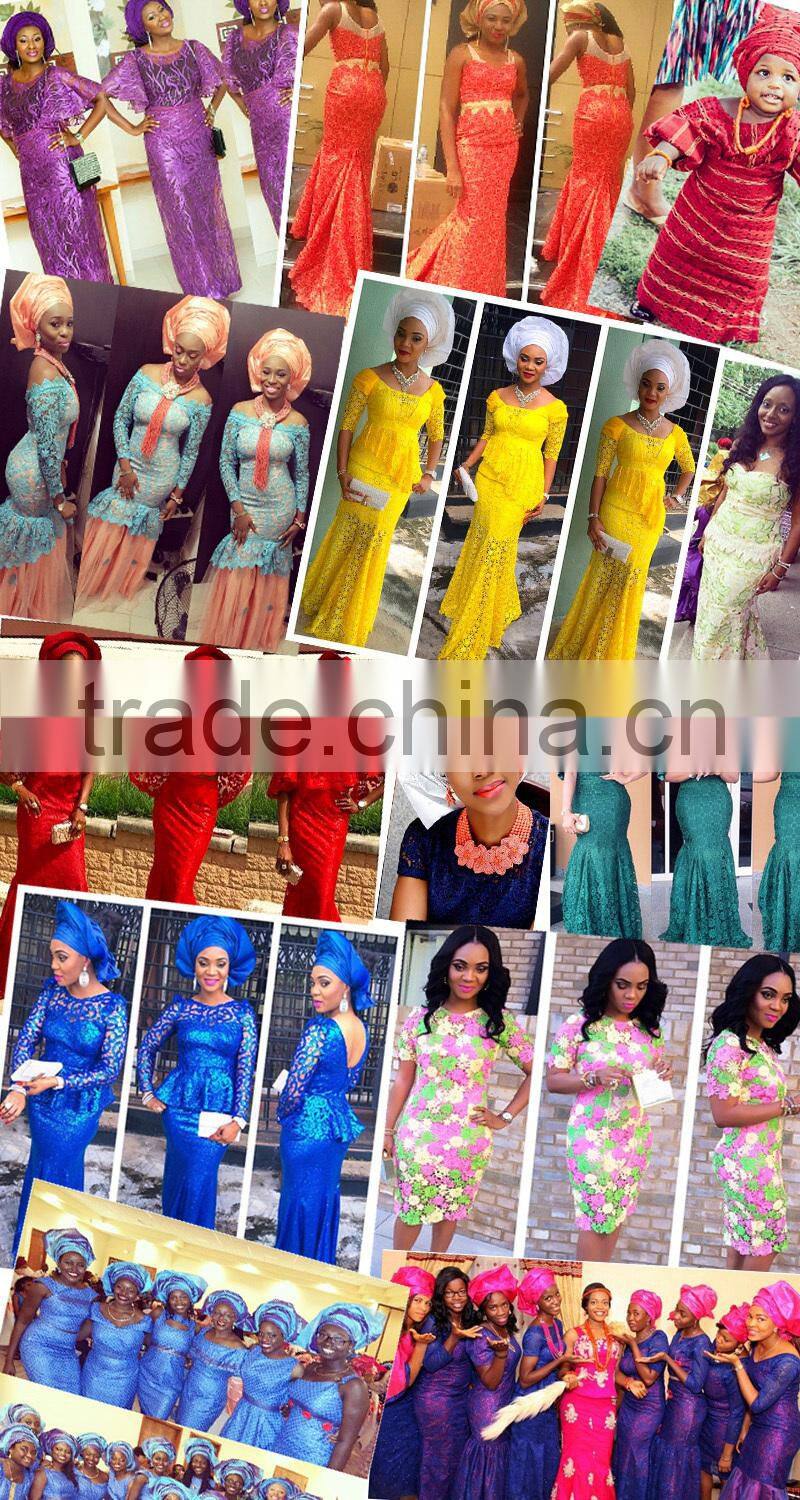 Big cotton lace fabric in african wedding fabric green color for wholesale