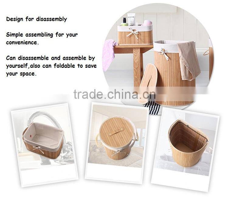 Foldable bamboo woven laundry basket with cover