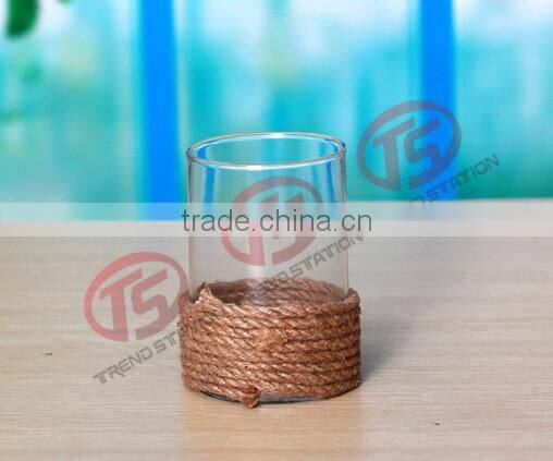 Glass candle hoder with rope decoration set of 5