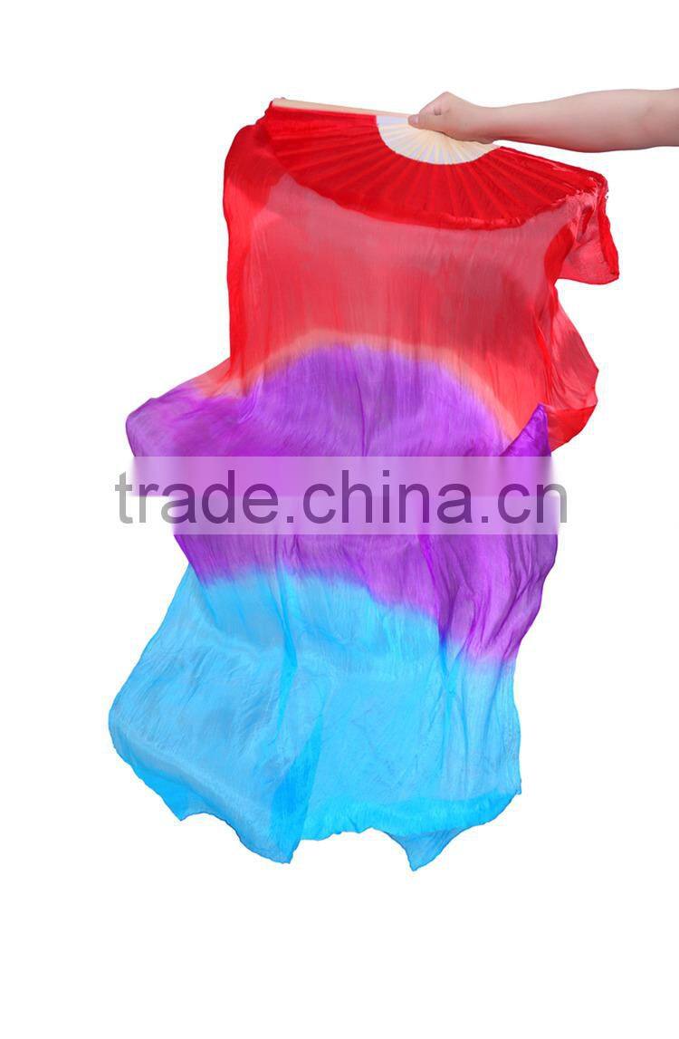 Hot Belly Dance Real Silk Veil Fan in horizontal Three Colors ( DJ1022)