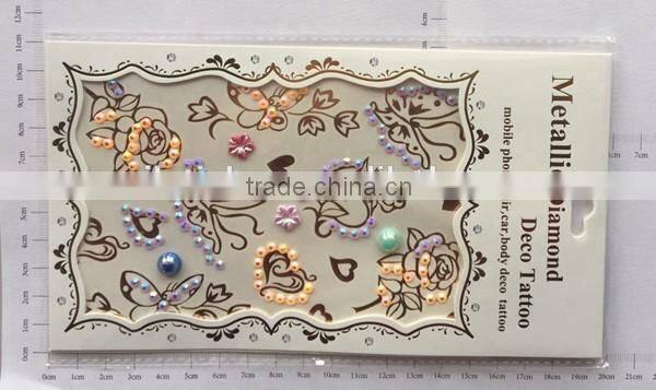 custom hot sale rhinestone metallic tattoo acrylic foil temporary tattoo stickers