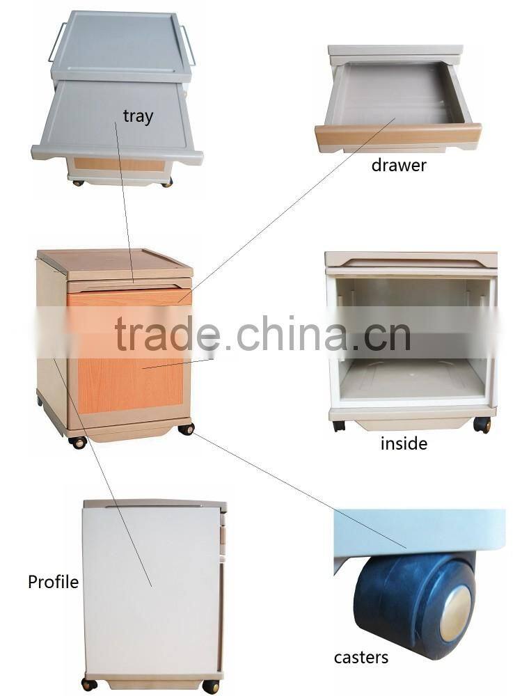 wood color Best ABS bedside nightstand Hospital furniture supply portable bedside locker sickroom table