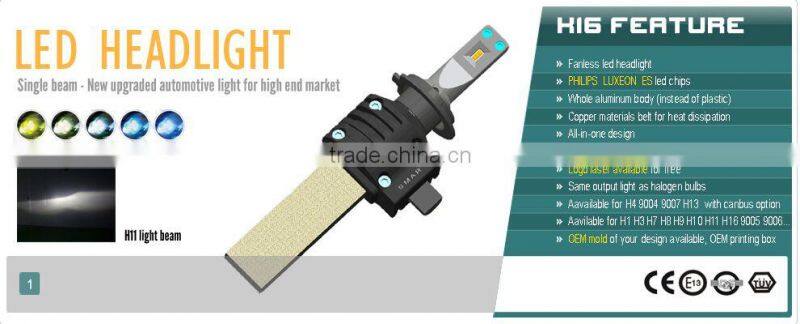 Smart System Copper Belt Canbus Conversion Car H1 H7 H11 9005 9007 H13 fanless LED Headlight Kit Bulb H4