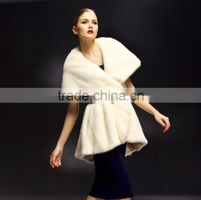 2016/2017 Newest Design Long Style Women Winter Natural White Whole Skin Mink Fur Vest with Sleeveless and Big Turnover Collar